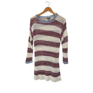 Eddie Bauer Striped Mesh Knit Sweater Dress Women's Medium Linen Cotton